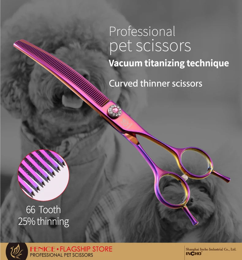 Fenice High-end 7.25 inch Professional Pet Dog Grooming Scissors Curved Thinning Chunker Shears for tijeras peluquería canina