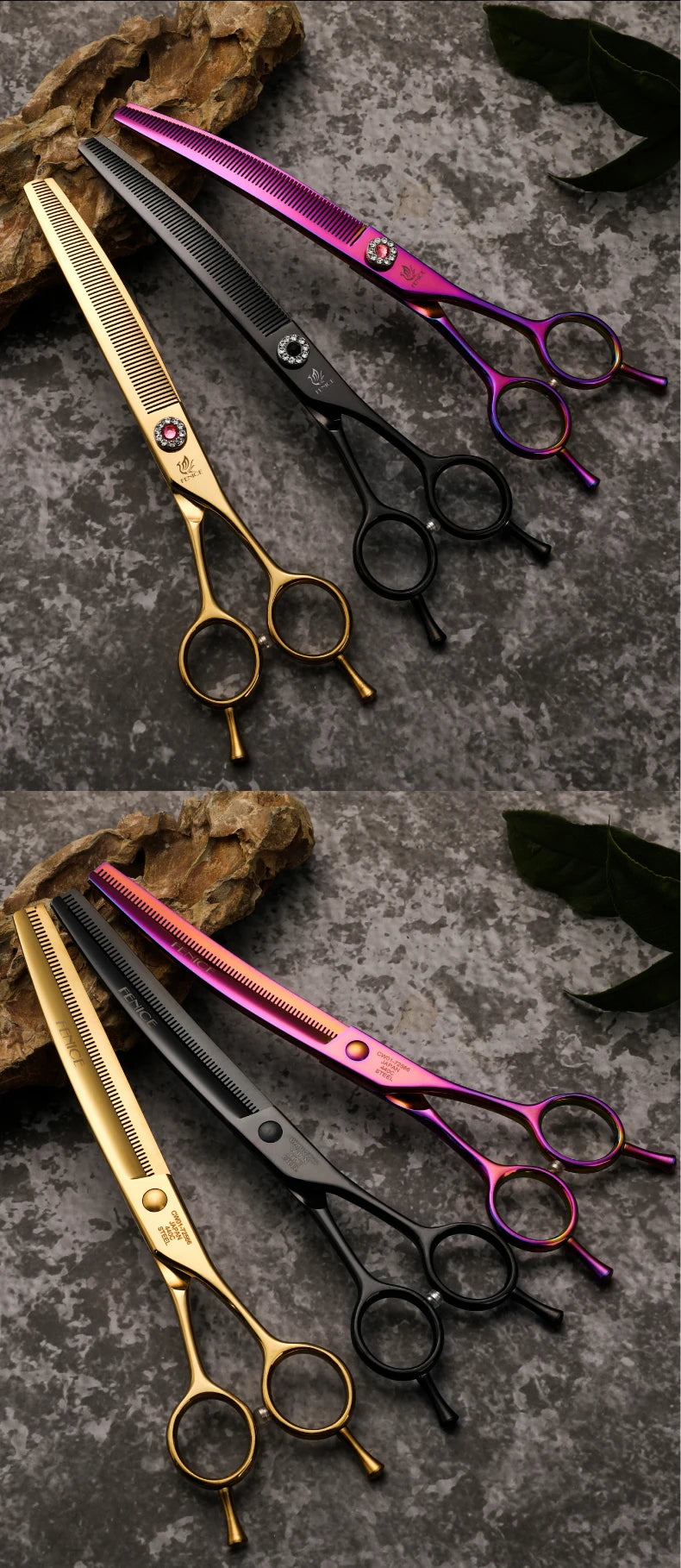 Fenice High-end 7.25 inch Professional Pet Dog Grooming Scissors Curved Thinning Chunker Shears for tijeras peluquería canina