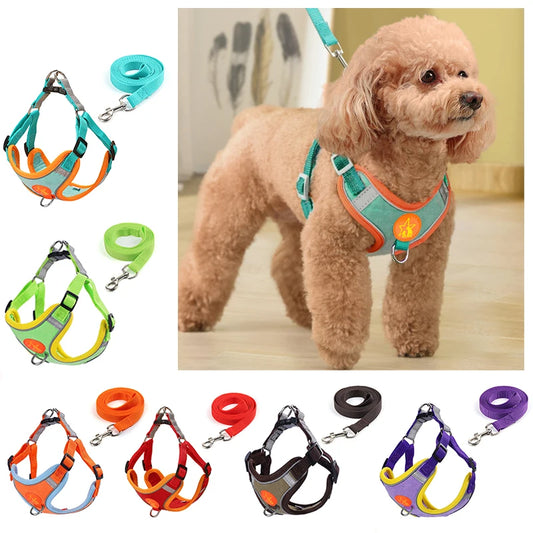 Small Medium Dogs Harness Vest Walking Traction Rope Reflective Straps, Soft Mesh Harness Breathable Pet Supplies
