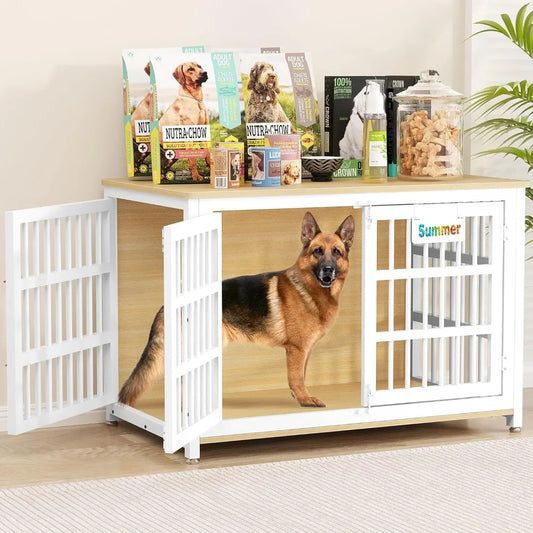 Heavy Duty Dog Kennel Indoor with Name Tag, XXL Dog Crate Furniture for Large Dogs, Double-Doors Sturdy Dog Cage for Anxiety Do