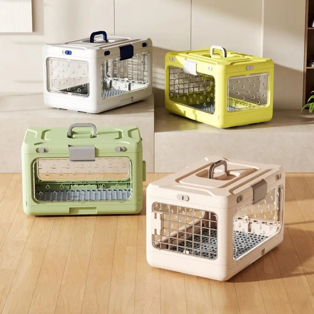 2 in 1 Collapsible Pet Travel Carrier Foldable Hard Plastic Cat Dog Kennel with Urine Pad for Outdoor Travel