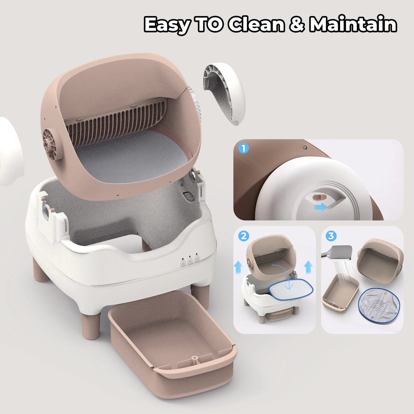 Automatic Self Cleaning Cat Litter Box with APP Control, Open Top Design, Anti-Pinch & Odor-Free, for Multiple Cats