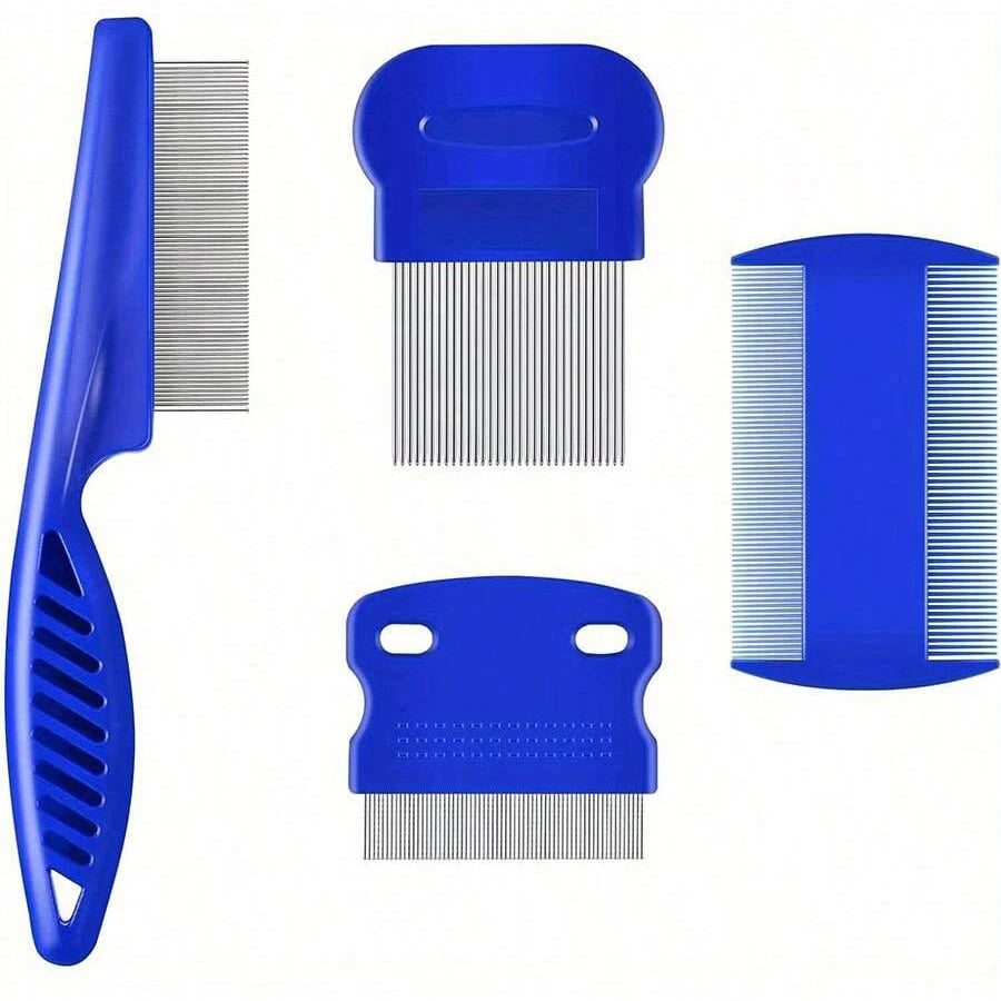 4 Pack Flea Lice Comb, Stainless Steel Dog Cat Grooming Combs with Rounded Teeth, Double Sided Professional Pet Tear Stain Remover