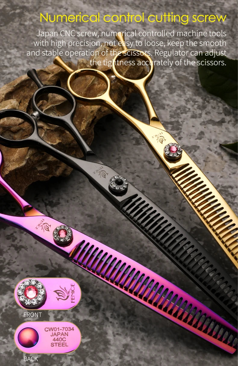 Fenice High-end 7.25 inch Professional Pet Dog Grooming Scissors Curved Thinning Chunker Shears for tijeras peluquería canina