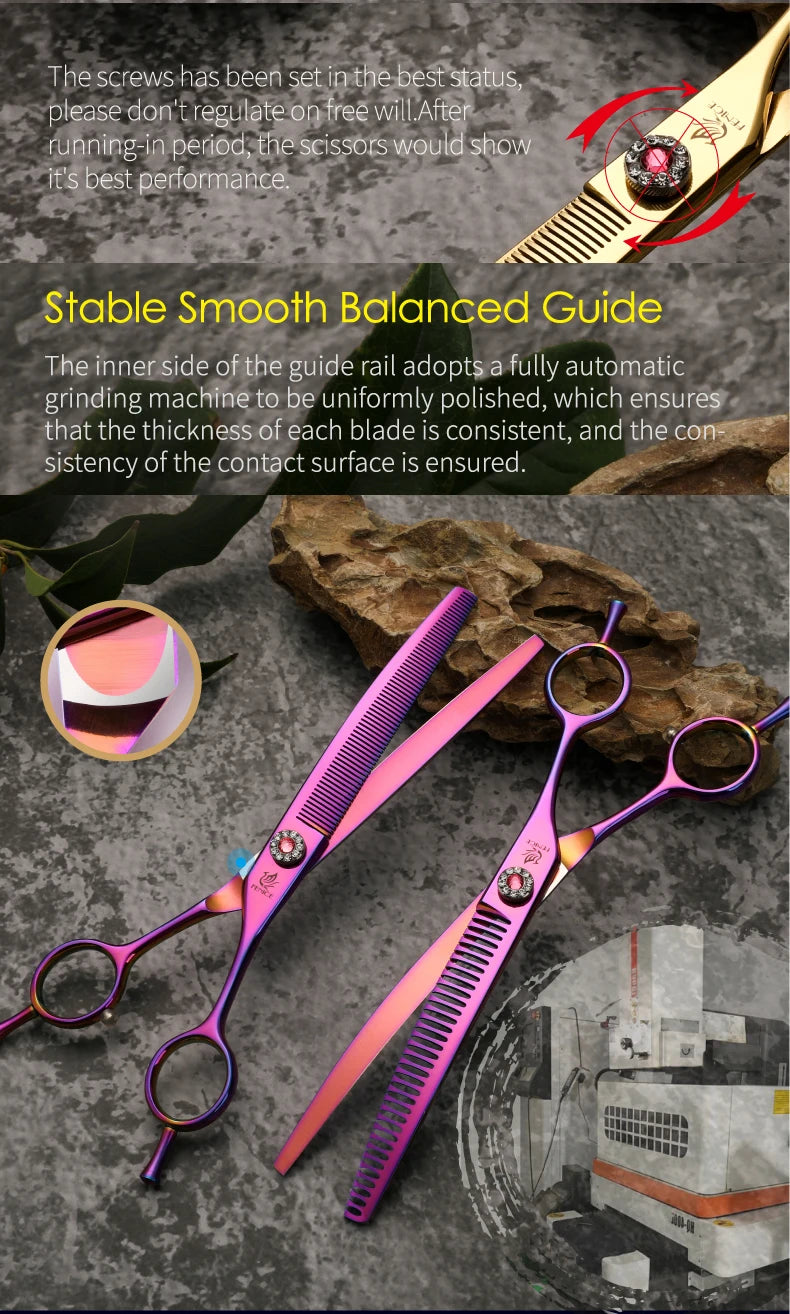 Fenice High-end 7.25 inch Professional Pet Dog Grooming Scissors Curved Thinning Chunker Shears for tijeras peluquería canina
