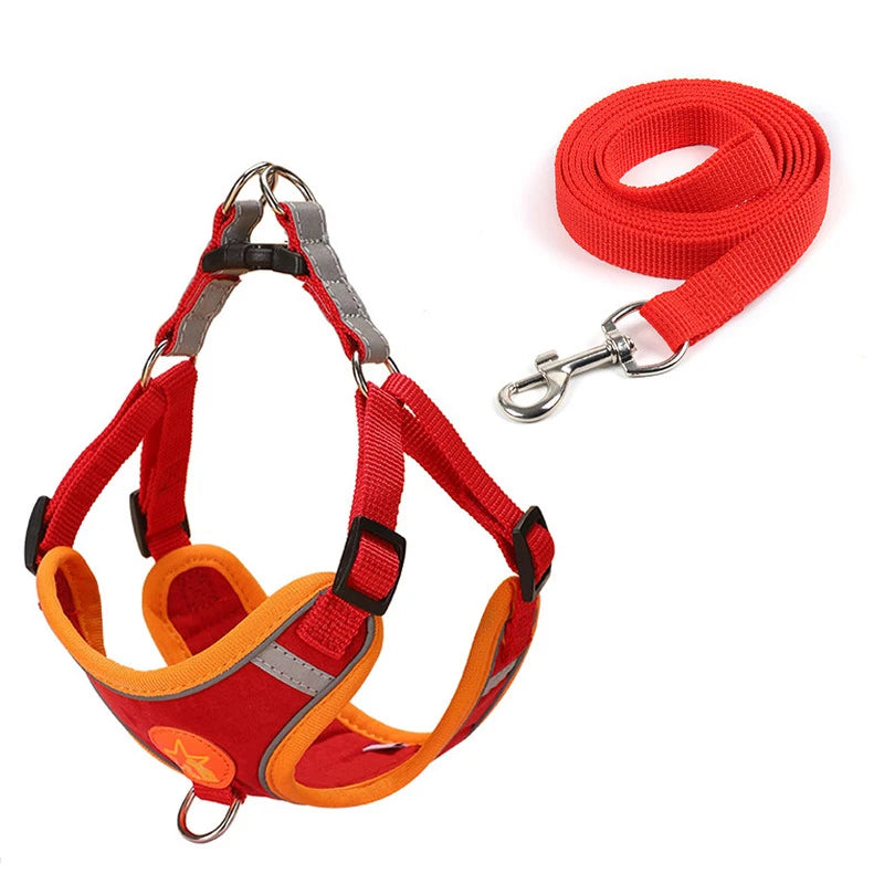 Small Medium Dogs Harness Vest Walking Traction Rope Reflective Straps, Soft Mesh Harness Breathable Pet Supplies