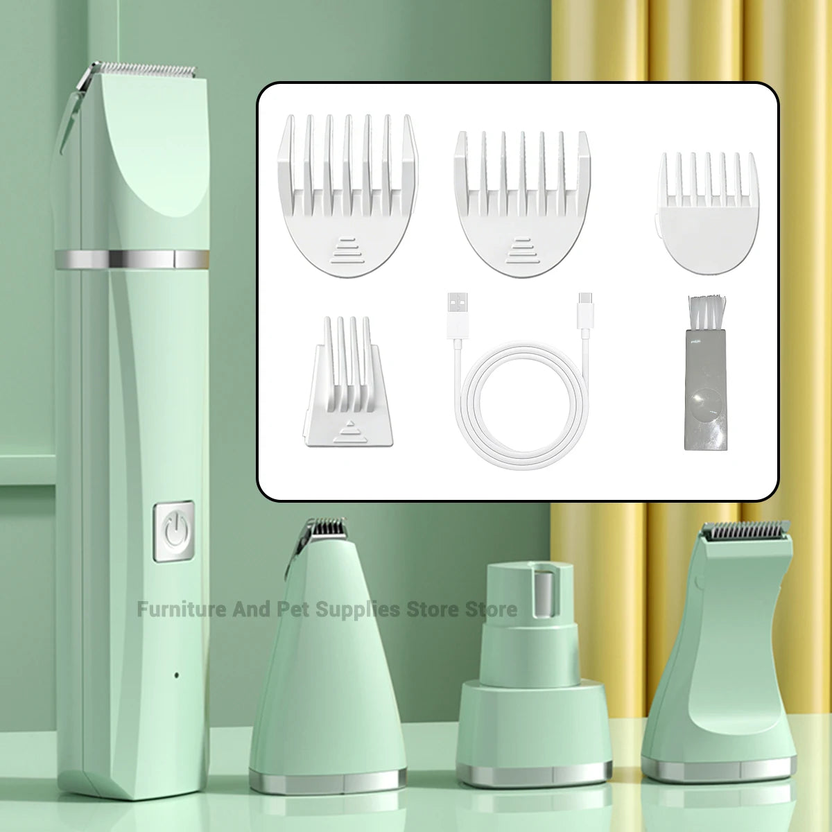 Professional 4-in-1 Electric Pet Grooming Tool Set Dog Hair Clippers USB Rechargeable Pets Haircut Trimmer Shaver Cats Supplies