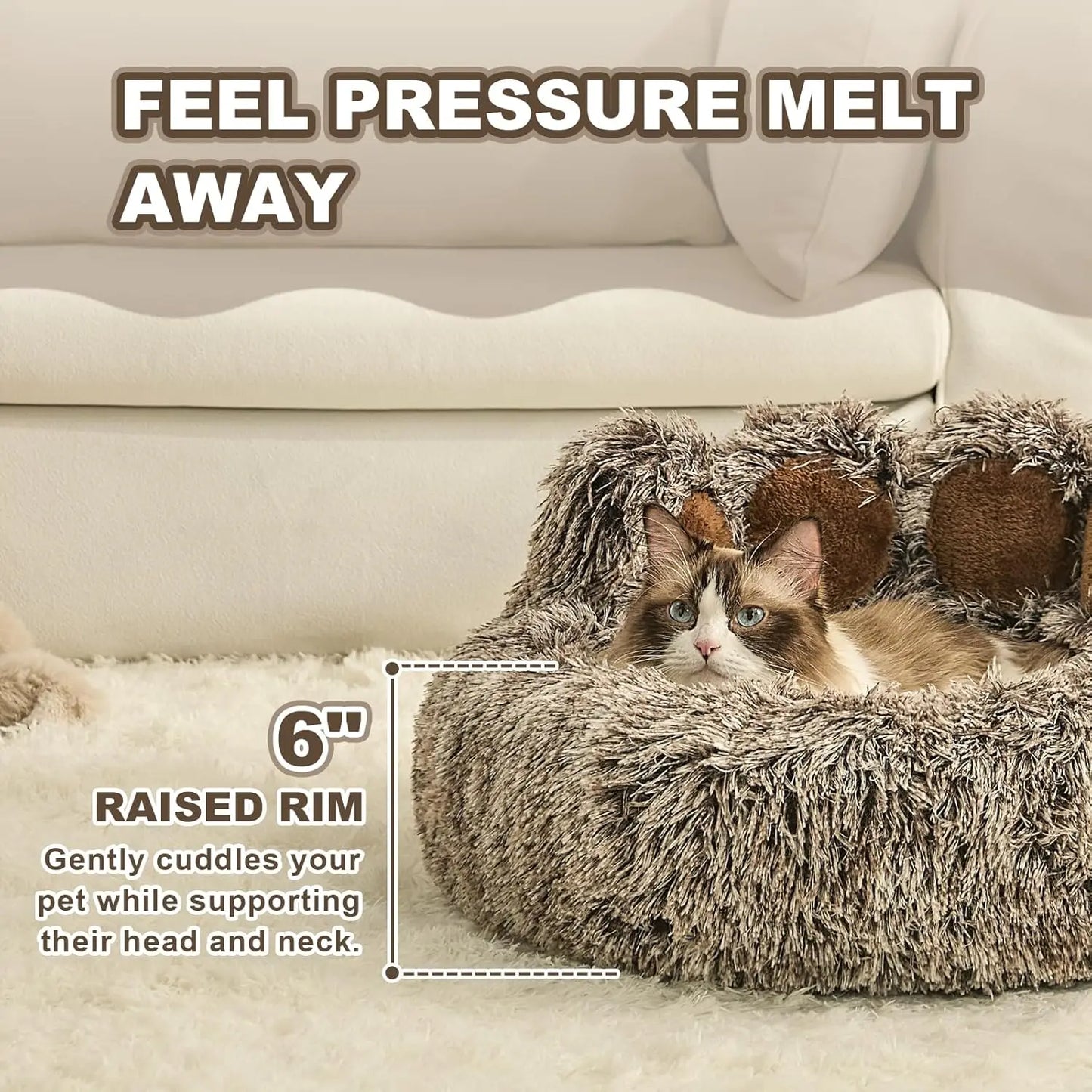 Plush Faux Fur Donut Pet Bed for Dogs & Cats, Machine Washable Non-Slip Bottom, Medium Gray