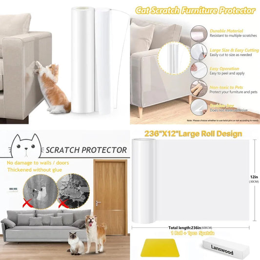 236 x 12 Inch Couch Protector from Cat Claws and Dog Scratching Furniture Covers for Pets Wall and Door Protection Durable Pet-