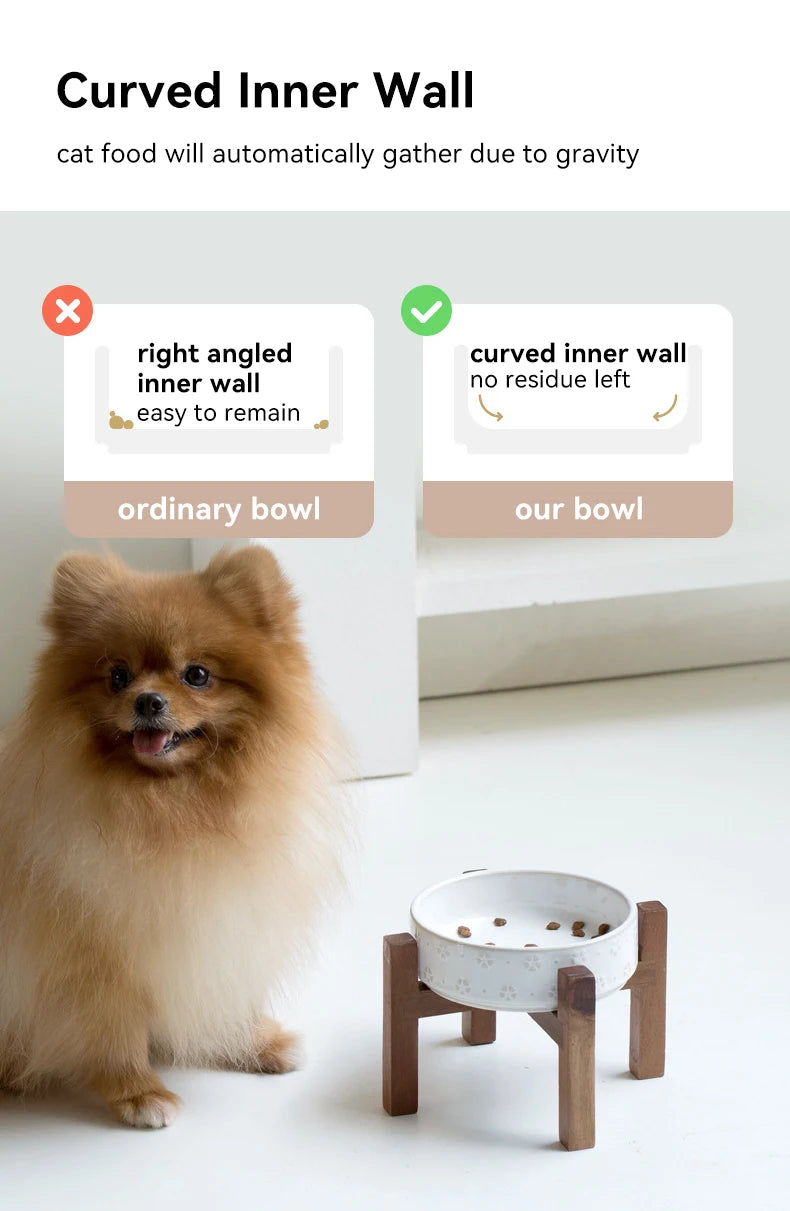 Ceramic Dog Bowl Set with Wooden Stand 1200ml 1800ml Anti Slip Pet Feeder for Medium Large Dogs Elevated Double Food Water Dish