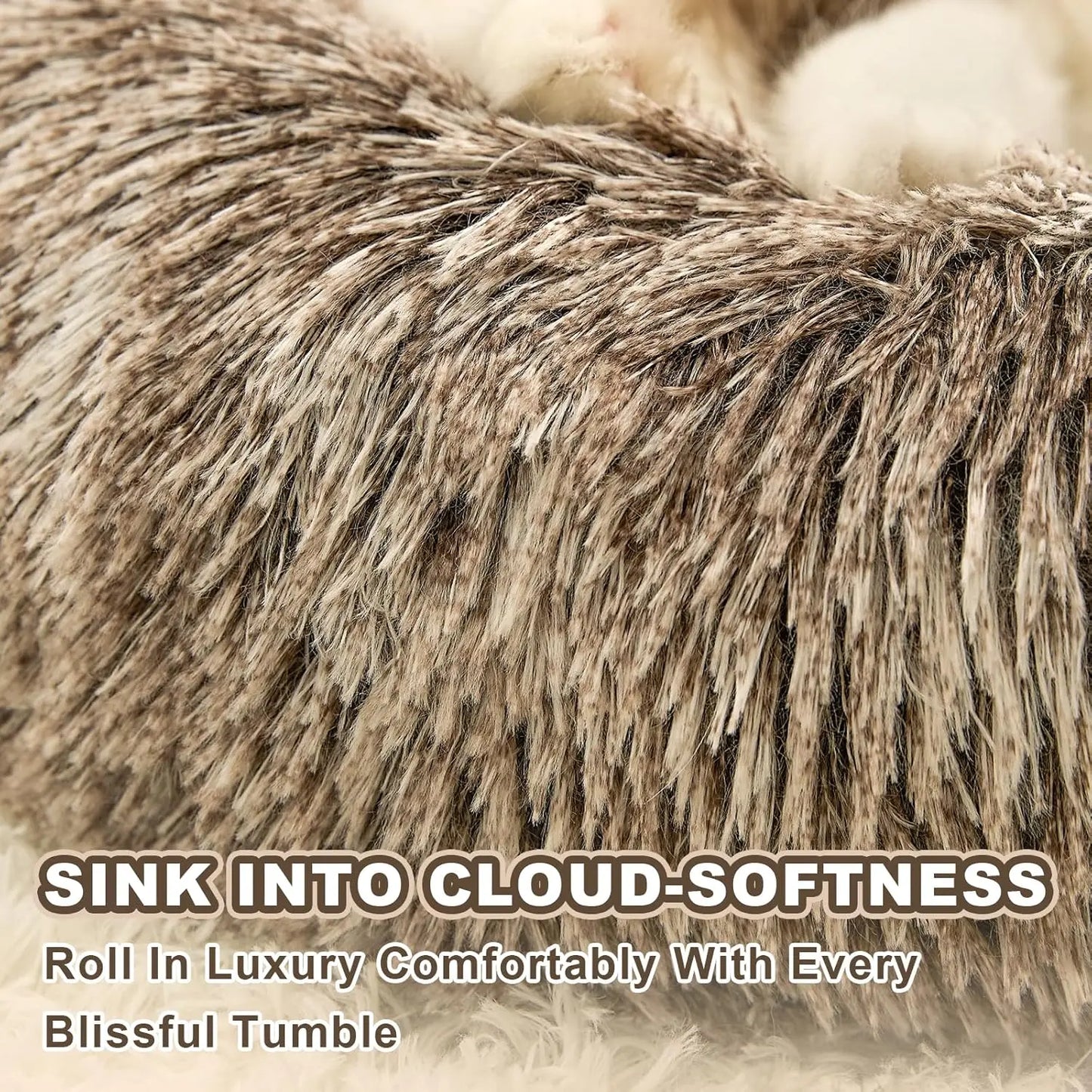 Plush Faux Fur Donut Pet Bed for Dogs & Cats, Machine Washable Non-Slip Bottom, Medium Gray
