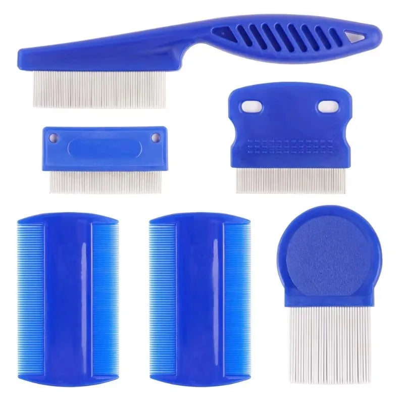 4 Pack Flea Lice Comb, Stainless Steel Dog Cat Grooming Combs with Rounded Teeth, Double Sided Professional Pet Tear Stain Remover