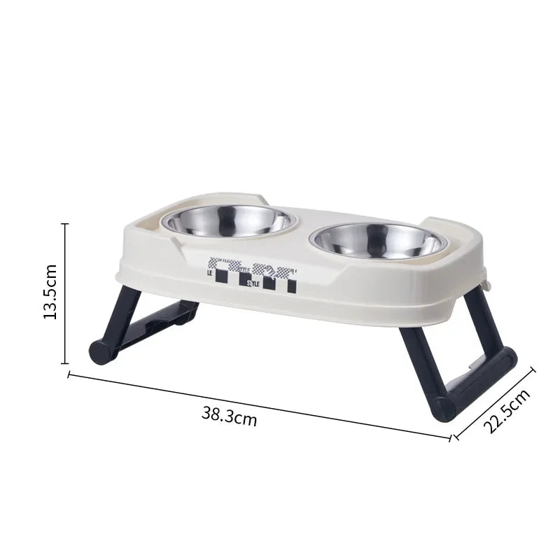 Pet Folding Elevated Bowl, Dog Anti Rollover Adjustable Stainless Steel Food Bowl, Pet Detachable and Washable Double Bowl