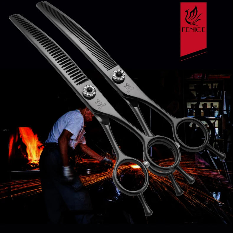 Fenice High-end 7.25 inch Professional Pet Dog Grooming Scissors Curved Thinning Chunker Shears for tijeras peluquería canina