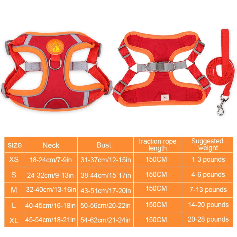Small Medium Dogs Harness Vest Walking Traction Rope Reflective Straps, Soft Mesh Harness Breathable Pet Supplies