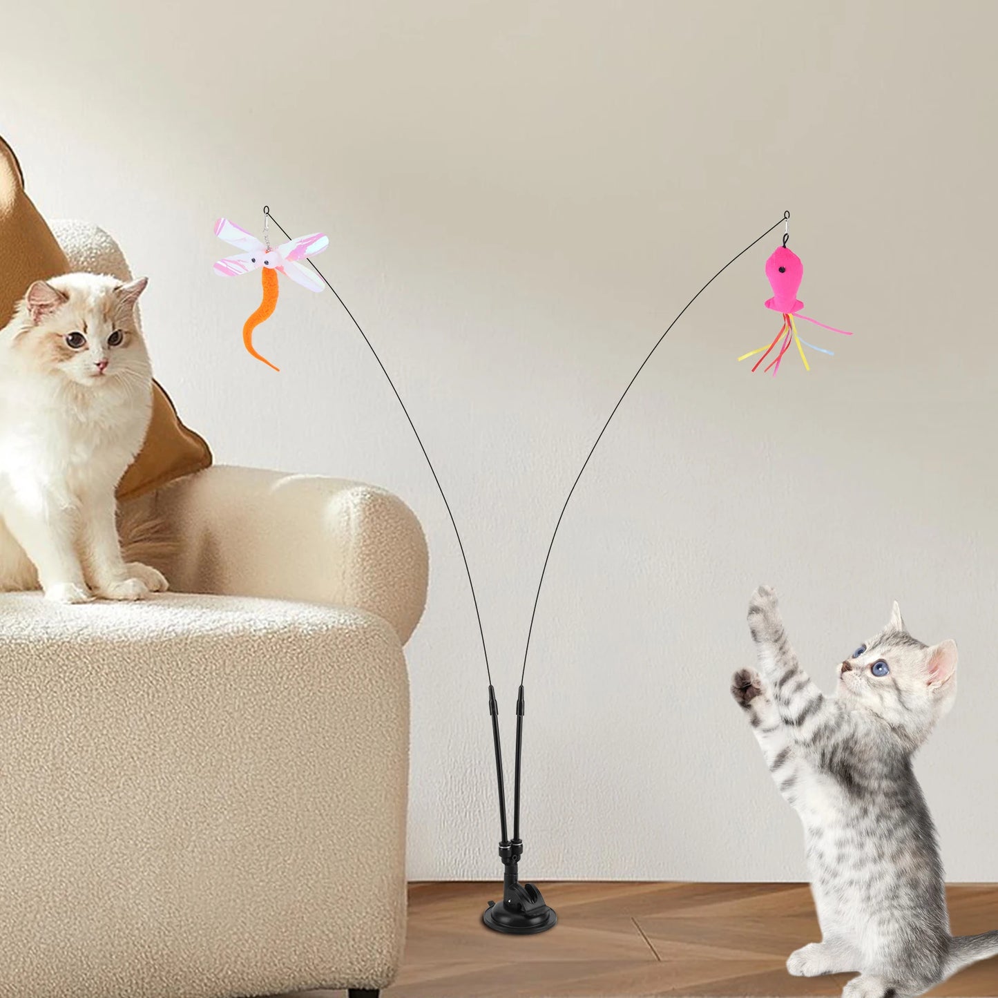 Pet Cat Toy Set Teaser Stick Set Multifunction Interactive Cat Toy Handfree Cat Toy Stick for Cat Training Playing Accessories