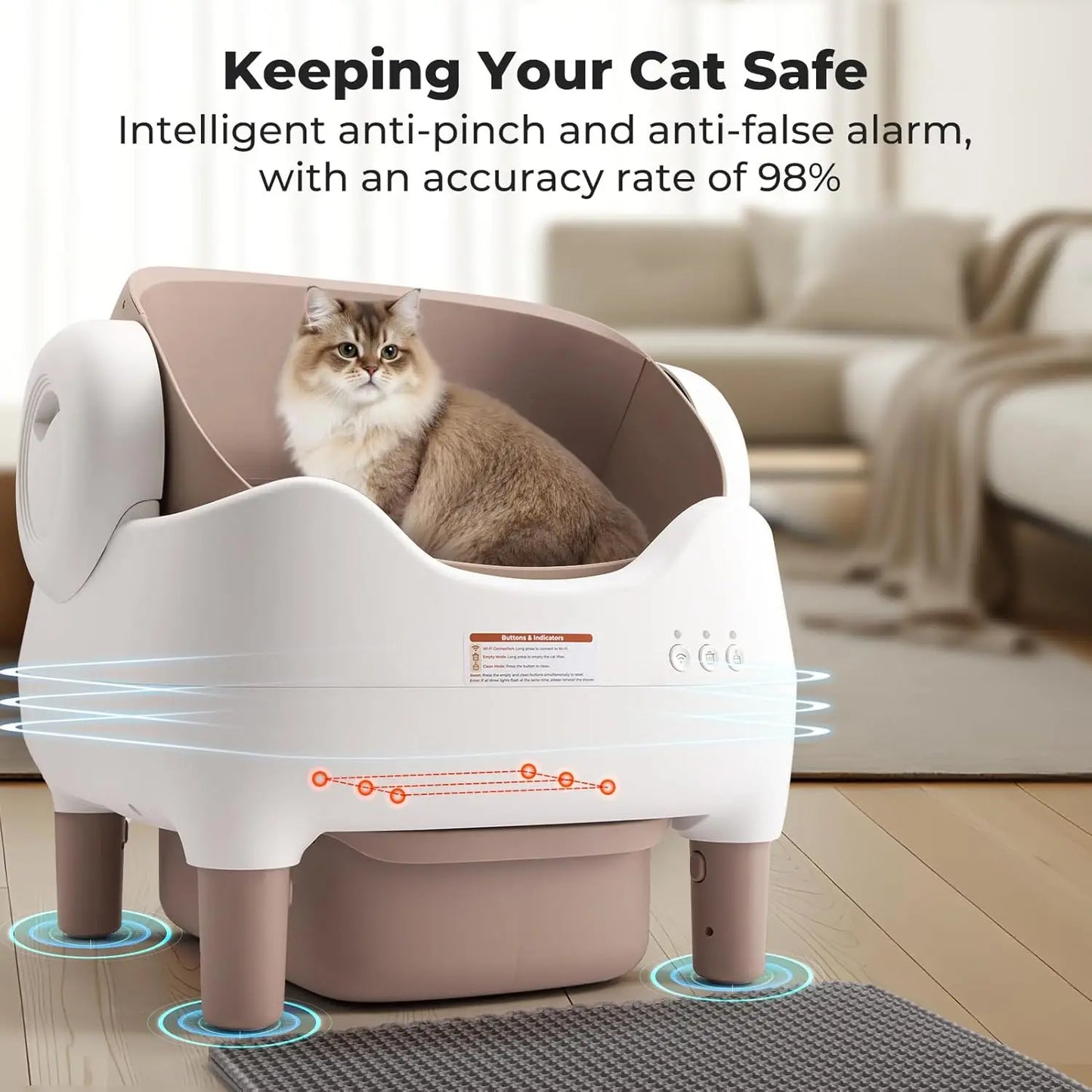 Automatic Self Cleaning Cat Litter Box with APP Control, Open Top Design, Anti-Pinch & Odor-Free, for Multiple Cats
