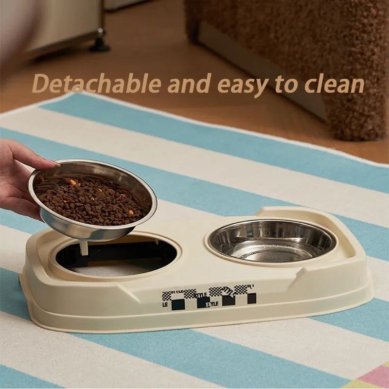 Pet Folding Elevated Bowl, Dog Anti Rollover Adjustable Stainless Steel Food Bowl, Pet Detachable and Washable Double Bowl