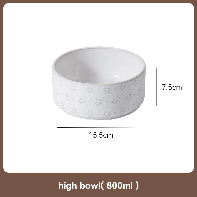 Ceramic Dog Bowl Set with Wooden Stand 1200ml 1800ml Anti Slip Pet Feeder for Medium Large Dogs Elevated Double Food Water Dish