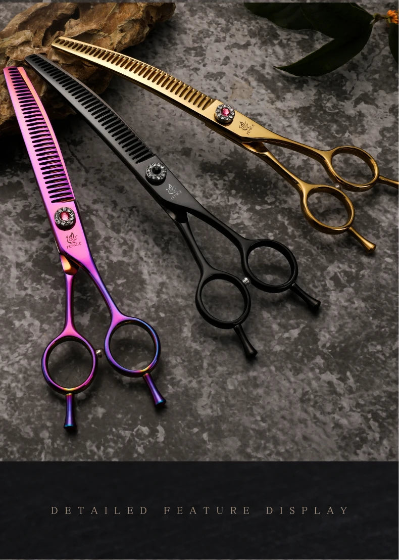 Fenice High-end 7.25 inch Professional Pet Dog Grooming Scissors Curved Thinning Chunker Shears for tijeras peluquería canina