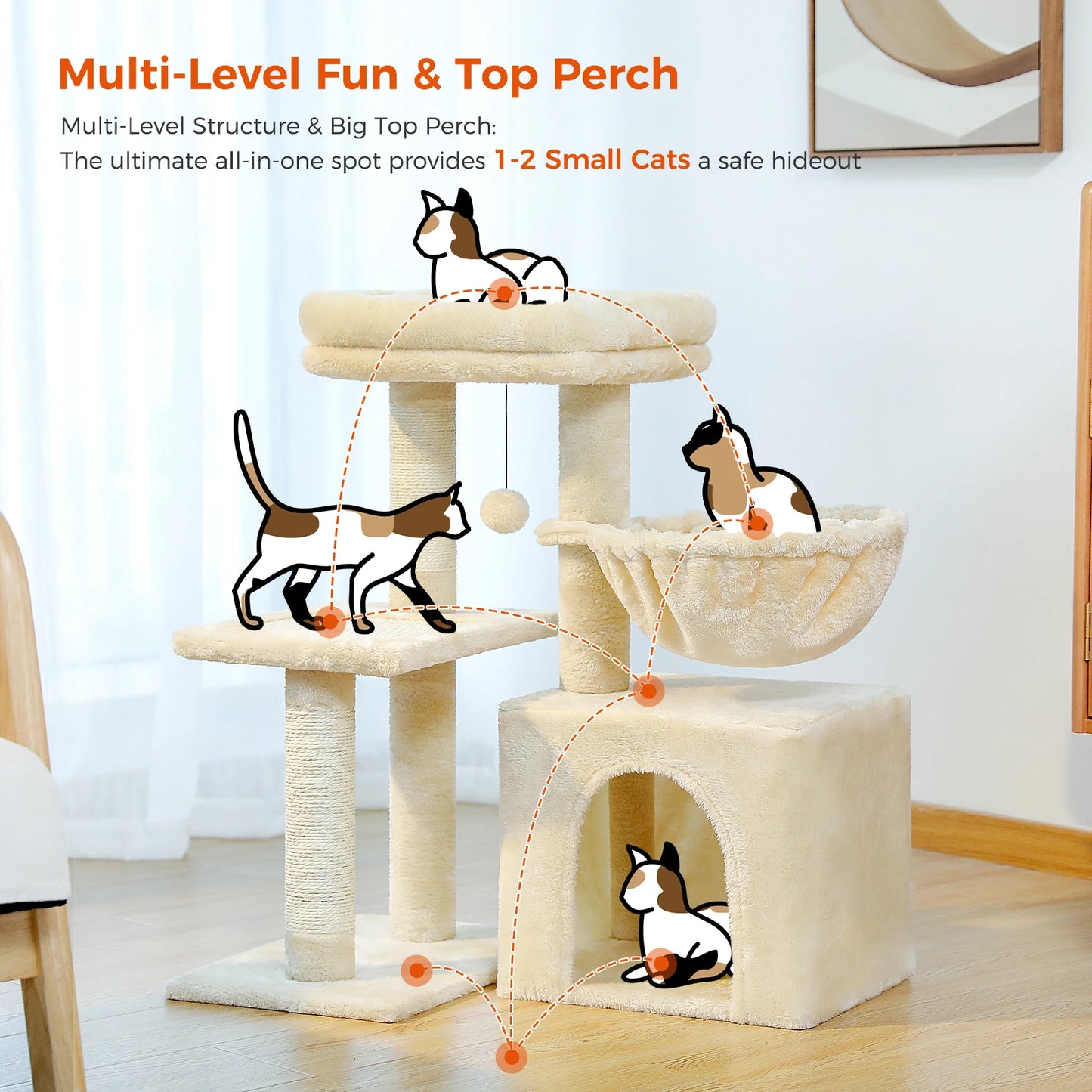 Cat tree Cat Tower for Indoor Cats 2 Styles Cat Activity Tree with Cat Scratching Posts Big Hammock and Removable Top Perch Grey