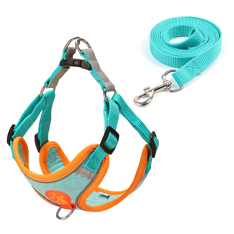 Small Medium Dogs Harness Vest Walking Traction Rope Reflective Straps, Soft Mesh Harness Breathable Pet Supplies