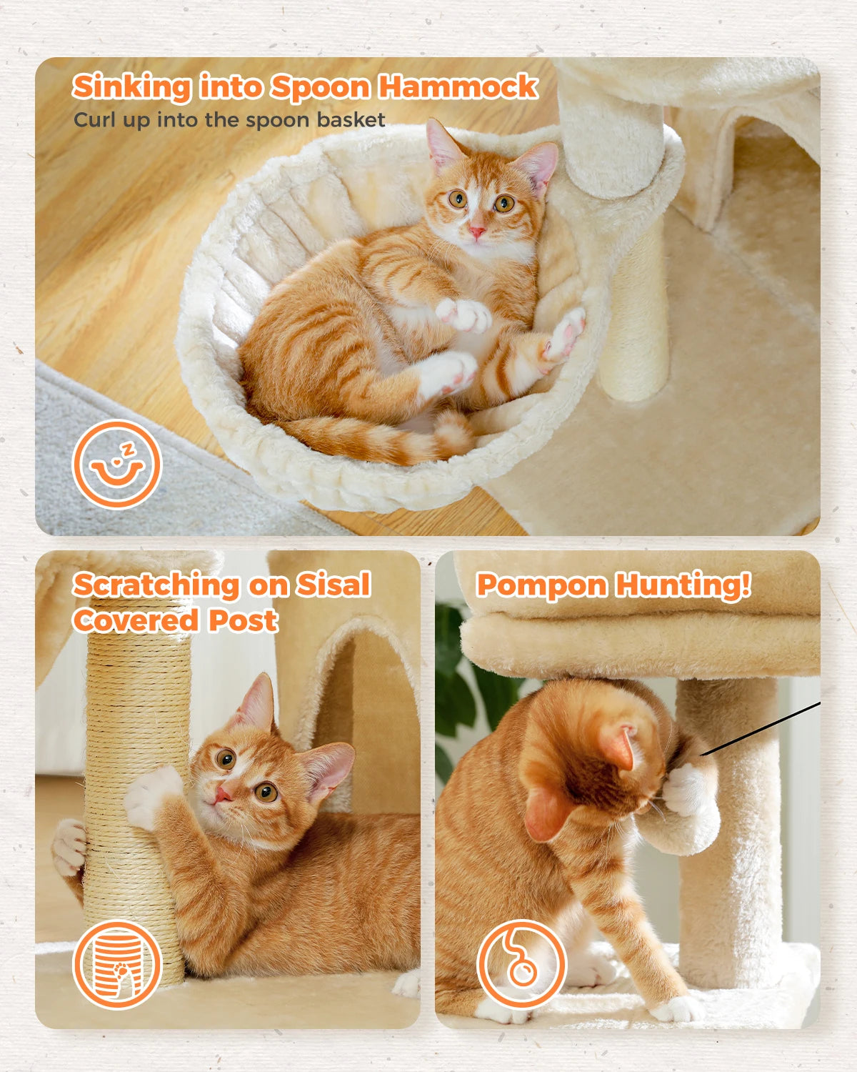 Cat tree Cat Tower for Indoor Cats 2 Styles Cat Activity Tree with Cat Scratching Posts Big Hammock and Removable Top Perch Grey