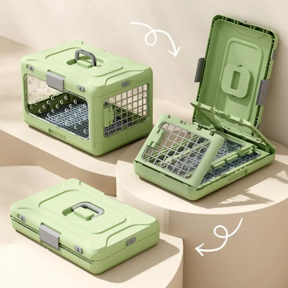 2 in 1 Collapsible Pet Travel Carrier Foldable Hard Plastic Cat Dog Kennel with Urine Pad for Outdoor Travel