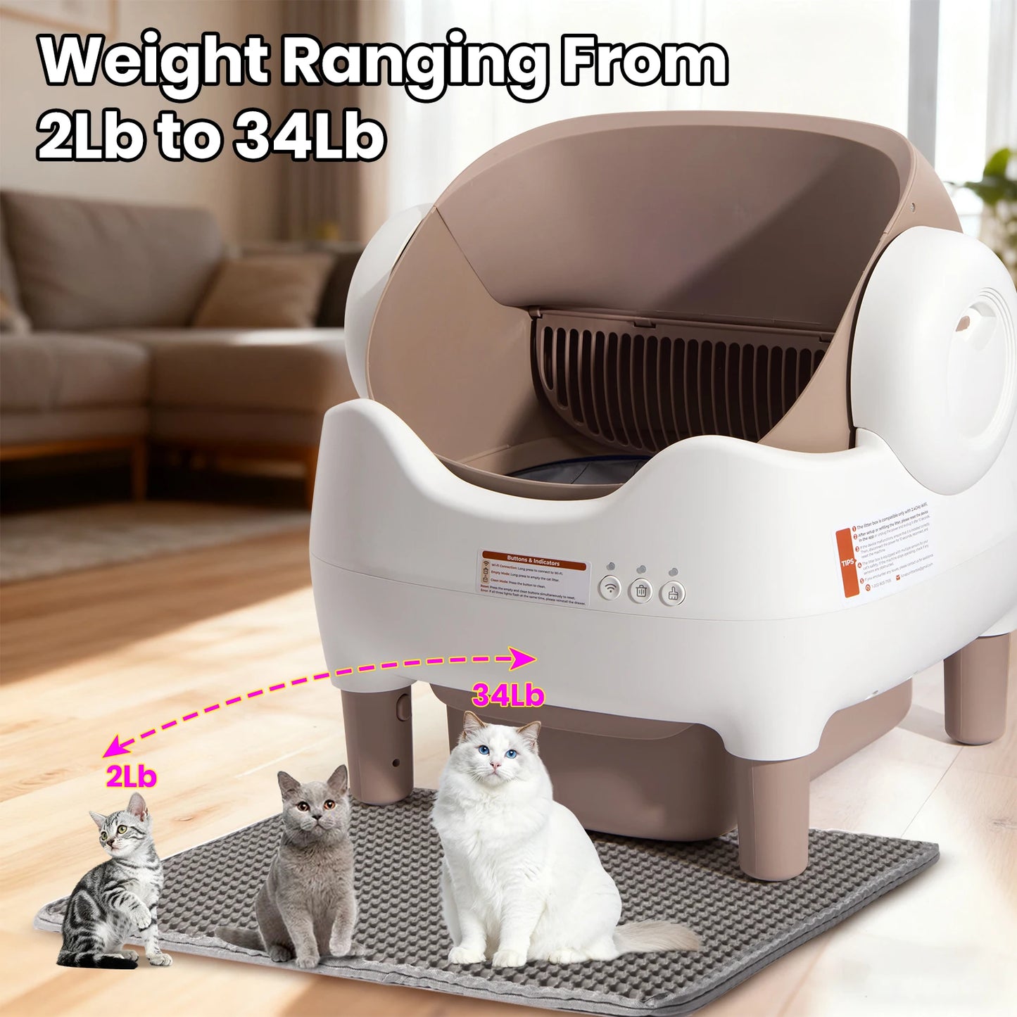 Automatic Self Cleaning Cat Litter Box with APP Control, Open Top Design, Anti-Pinch & Odor-Free, for Multiple Cats