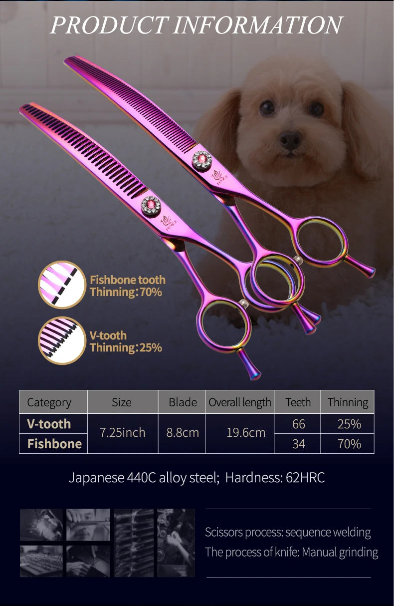 Fenice High-end 7.25 inch Professional Pet Dog Grooming Scissors Curved Thinning Chunker Shears for tijeras peluquería canina