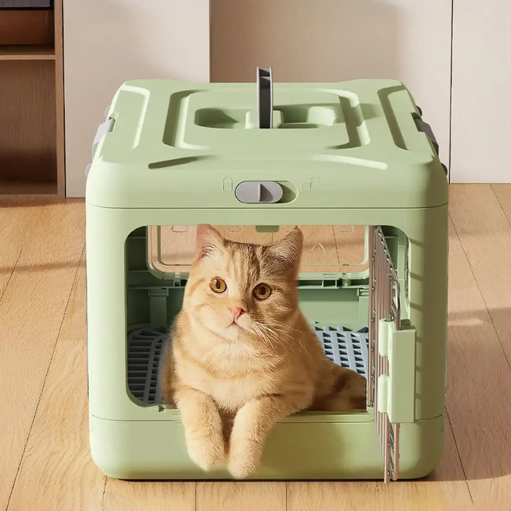 2 in 1 Collapsible Pet Travel Carrier Foldable Hard Plastic Cat Dog Kennel with Urine Pad for Outdoor Travel