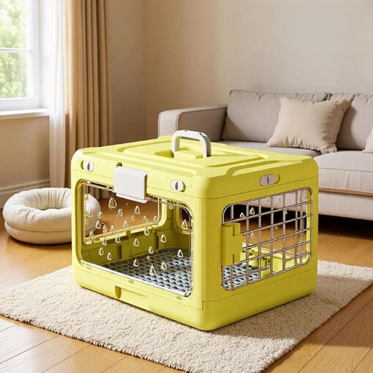 2 in 1 Collapsible Pet Travel Carrier Foldable Hard Plastic Cat Dog Kennel with Urine Pad for Outdoor Travel