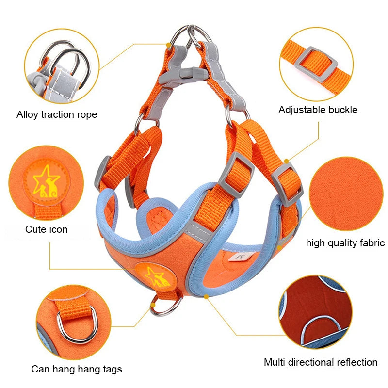 Small Medium Dogs Harness Vest Walking Traction Rope Reflective Straps, Soft Mesh Harness Breathable Pet Supplies