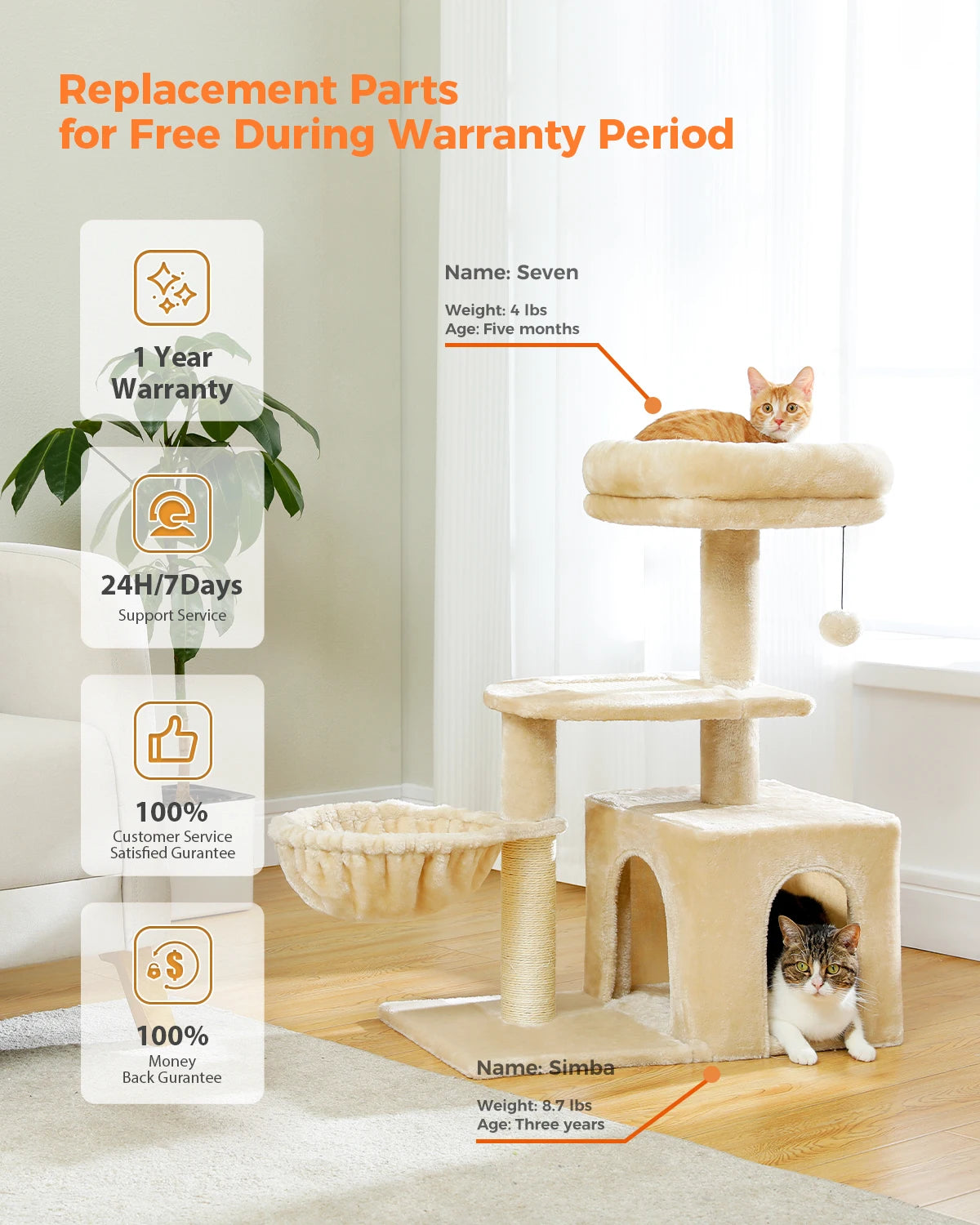 Cat tree Cat Tower for Indoor Cats 2 Styles Cat Activity Tree with Cat Scratching Posts Big Hammock and Removable Top Perch Grey