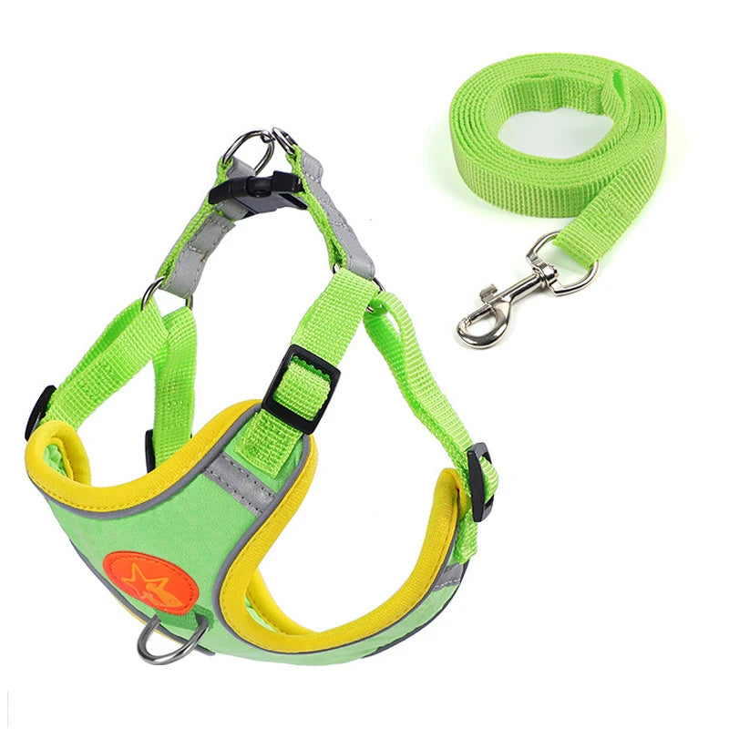 Small Medium Dogs Harness Vest Walking Traction Rope Reflective Straps, Soft Mesh Harness Breathable Pet Supplies