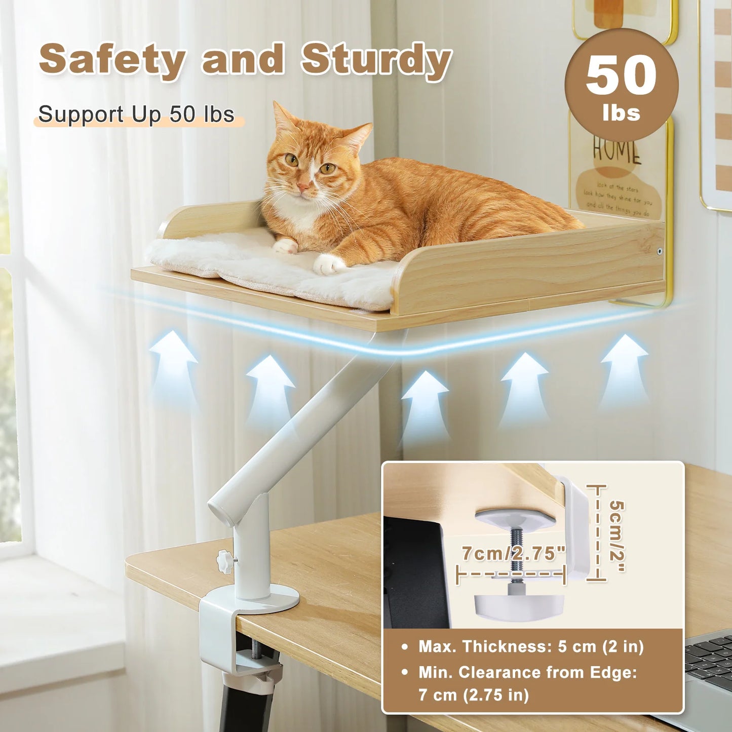 Cat Desk Bed, 360° Rotatable Cat Bed Stand for Indoor Cats, Adjustable Cat Basket, Cats Hammock for Table, Soft Cat Bed for Desk