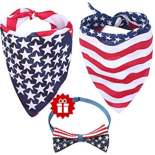 American Flag Dog B Triangle Bibs Scarf Accessories Collar with Bow Tie for Dogs Pets Animals